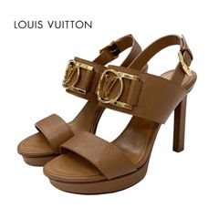 ルイヴィトン LOUIS VUITTON ロックイットライン サンダル 靴 シューズ レザー ブラウン ゴールド LV金具 ストラップ