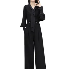 ☆ ブラック ☆ XL ☆ パンツスーツ セットアップ レディース パンツスーツ セットアップ レディース 長袖 パンツドレス ワイドパンツ パーティードレス フォーマルドレス ロングパンツ スーツ パンツ ブラウス シャツ ロング 2点セット フォーマル