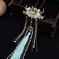 再販未定 青彼岸花と鬼灯と蓮の和風ピアス 蝶々と淡水パール、ロング