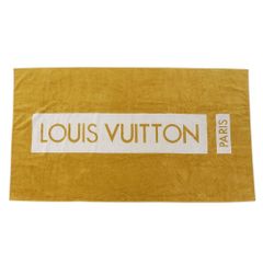 【本物保証】 希少 レア 新品同様 ルイヴィトン LOUIS VUITTON ロゴ 大判 タオルケット ブランケット コットン イエロー系 ホワイト