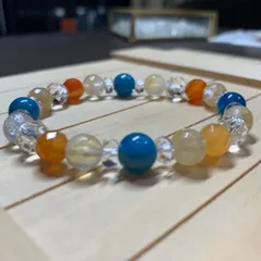 【No582】天然石ブレスレット　アパタイト　水晶　カーネリアン　黄色水晶