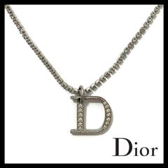 【Dior】Dロゴ ラインストーン ネックレス シルバー カラー ペンダント ヴィンテージ Christian Dior/クリスチャンディオール (SER3038)