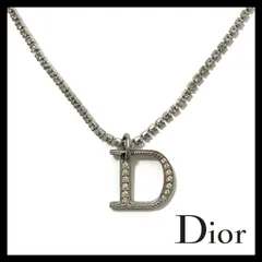 【Dior】Dロゴ ラインストーン ネックレス シルバー カラー ペンダント ヴィンテージ Christian Dior/クリスチャンディオール (SER3038)