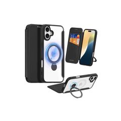 Fadkzyxr iPhone 16 用 ケース 手帳型 カード収納 MagSafe対応 リング付き 360°回転スタンド 縦横両対応 いphone16 スマホケース レザー素材 軽い 薄型 耐衝撃 全面保護 アイフォン16 携帯カバー マグセーフ対応 お 0