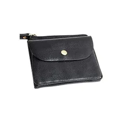 [ラフィカロ] ミニ財布 レディース コンパクト キーリング付き L字ファスナー 本革 牛革 イタリアンレザー さいふ 薄い 軽い (Black)