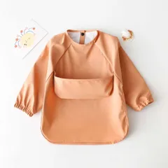 ☆ 上段ポケット×オレンジ ☆ M ☆ ベビー お食事エプロン 撥水 長袖 babybib483 食事 エプロン 長袖 ベビー お食事エプロン スタイ お食事スタイ 食事用エプロン キッズエプロン 食事エプロン 男の子 女の子 無地 撥水 はっ水 赤ちゃん