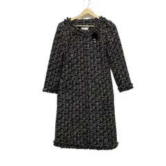 Rene　ルネ　ツイード　ノーカラーコート　ロング　フリンジ　コットン　ウール René ロングコート 36 ピンク ファー付き ツイード ツイード