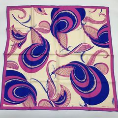 DRIES VAN NOTEN ドリスヴァンノッテン スカーフ シルク 100% 64cm ピンク ブルー バンダナ 【中古】Aランク　6_157