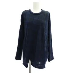 ズッカ zucca クルーネックチェックカットソー 長袖 スリット M 紺 ネイビー /MY ■OSのサムネイル