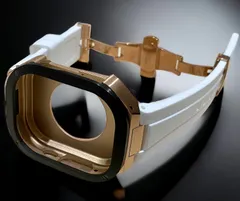 ホワイト×ローズブラック★49mm apple watch ultraアップルウォッチラバーメタルカバーセット　ウルトラ　49ミリ用　カスタム ultra2