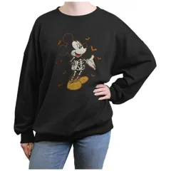 【送料無料】 ディズニー レディース Tシャツ トップス Disney's Mickey Mouse Skeleton And Bats Juniors' Oversized Graphic Pullover Black