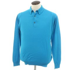 【中古】ジョンスメドレー JOHN SMEDLEY ハイゲージ コットン 長袖 ポロニット ライトブルー【サイズL】【メンズ】