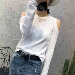 レディース ロングTシャツ ロンT 大きいサイズ カットソー オープンショルダー トップス オフショル 肩だし 長袖 肩見せ#belle144610