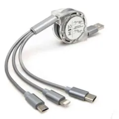 3in1 充電ケーブル 1m 巻取りUSBケーブル iPhone シルバー