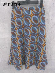 ◇ Leilian レリアン 総柄 膝下丈 フレア スカート サイズ7 ブルー ブラウン オレンジ系 レディース 【中古】 【1002801035945】