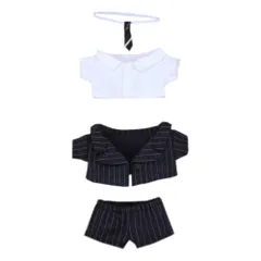 【特売】niannyyhouse　10cm 20cm ぬいぐるみ 服　上着　シャツ　ネクタイ　ズボン　ストライプ　スーツ　コットンドール　着せ替え (Black 10cm)
