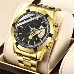 新品 クロノグラフ GENEVA 腕時計メンズ ラグジュアリーブラック黒金