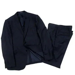 エンポリオアルマーニ EMPORIO ARMANI 新品同様 M LINE SUPER130'S スーツ 上下 セット 0.5柄 マイクロチェック 2B ジャケット パンツ 紺 ネイビー 52