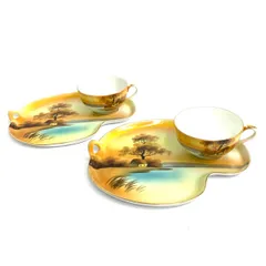 Noritake ノリタケ オールドノリタケ ツリーインザメドウ 湖畔夕景スナックセット カップ＆ソーサー 2客セット     　240001151881