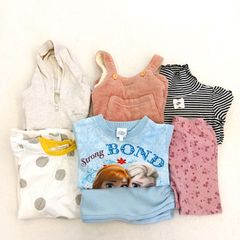 【コーデ売り】エニィファム　ベベ　ハッシュアッシュ　ユニクロ　サンカンシオン　ディズニー　キッズ　チュニック　ワンピース　パーカー　タートルネック　サロペット　パジャマ　ピンク　アイボリー　白　水色　アナと雪の女王　ミッキー　水玉模様　ボーダー　良　セット売り