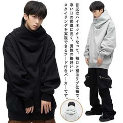 ボリュームネックパーカー メンズ 忍者パーカー ハイネックパーカー タートルネック トレーナー おしゃれ 大きいサイズ フード付き 無地 長袖 プルオーバー トップス シンプル カジュアル ストリート#song2389