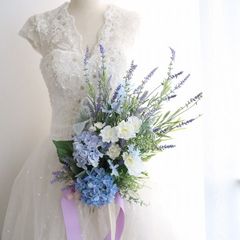 *受注制作*　紫陽花とラベンダーのクラッチブーケ　造花　スワッグ　前撮り　フォトウェディング　415