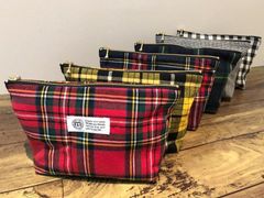 mulberry marche 播州織　綿麻タータンチェック　マチ付きポーチ