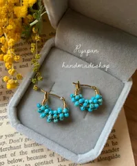 小粒ターコイズのつぶつぶフープピアス✨　k16gp