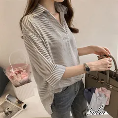 ストライプ シャツ ブラウス 綺麗め レディース 五分袖 七分袖 女性 トップス ルーズシャツ オーバーサイズ 着痩せ ゆったり 軽い 涼しい 大人 抜け感 春 夏 秋 ⚫︎white⚫︎ /全国送料無料/ /在庫少量/ /追跡で安心お届け/】 ♣