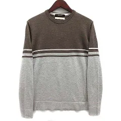コムサメン COMME CA MEN PLATINUM MODEL コットン シルク ニット ハイゲージ セーター 長袖 ブラウン グレー 茶 Mのサムネイル