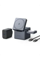 Anker 3-in-1 Cube with MagSafe: マグネット式 3-in-1 ワイヤレス充電ステーション/USB急速充電器付属/ワイヤレス出力/Apple Watchホルダー付/MFi認証/iPhone 16 / 15 / 14 / 13 App