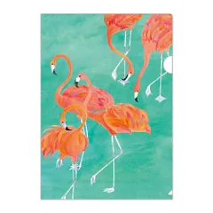 和詩倶楽部　マトメムシ　A4クリアファイル　いこいの時　鮮やかな絵柄のクリアホルダー　フラミンゴ　一生懸命飛んだら、休憩も大事