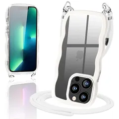 iPhone13 Pro ケース ショルダー クリア TPU カバー iPhone13pro スマホケース 創意 個性 肩掛け 首掛け 斜めかけケース 可愛い かわいい 韓国 透明 薄型 耐衝撃 シリコン TPUバンパー アイフォン13 Pro(ホワイト)