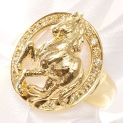 指輪 メンズリング K18 18金 18k ダイヤモンド 馬 ホースモチーフ イエローゴールド 幅広 ジェンダーレス 日本製 刻印入り 鑑別書付き シンプル 30代 40代 50代