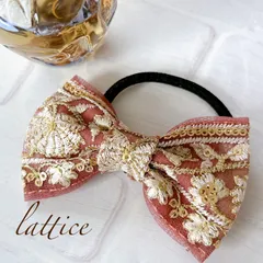 【インド刺繍リボン　ヘアゴム】　ピンク系