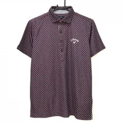 【超美品】キャロウェイ 半袖ポロシャツ ネイビー×オレンジ 総柄 ロゴ刺しゅう メンズ M ゴルフウェア Callaway