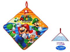 723489 キャラクター ループ付きタオル  スーパーマリオ （ アクションスター ) （ 約33ｃm角 ) （ 素材 綿 100％ ）  ( スーパーマリオ ひも付きタオル 紐付きタオル ハンカチ 汗拭きタオル ハンドタオル 吊り下げタオル )