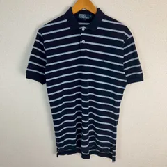 Polo by Ralph Lauren ポロバイラルフローレン ポロシャツ 総柄 ボーダー ロゴ刺繍 ネイビー Sサイズ メンズ 古着 トラッド