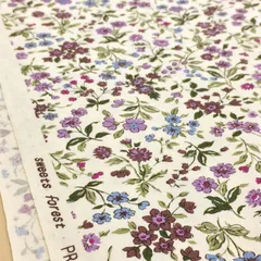 1m　KTS2568-D パープル　小花生地 花柄 布 ボタニカル 植物 綿 ブロード おしゃれ オレンジ 紫 赤 系 コットンこばやし布地 110cm幅
