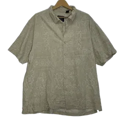 CARIBB EAN JOE アロハシャツ 総柄 US古着 ボタンダウン オープンカラー 開襟シャツ シルクシャツ 半袖 シャツ オーバーサイズ ビッグシルエット China製 メンズ XL ベージュ