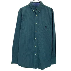 CHAPS 長袖 チェックシャツ M グリーン ブルー チャップス ボタンダウン 胸ポケット ワンポイント 刺繍 古着卸 アメリカ仕入 a701-5029