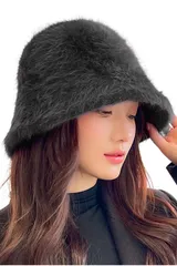 [ネコート] バケットハット 帽子 レディース 【リボンでサイズ調整できる・もこもこ防寒・軽量であったかふわふわ】 防寒 暖かい 小顔効果 秋冬 プレゼント ブラック [ブラック] [Free Size]