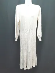 ◇ GU ジーユー クルーネック 無地 シンプル 大人 ロング丈 ワンピース サイズM アイボリー レディース E  【1308160011782】