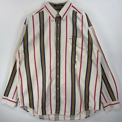 古着 90's/90年代 トミーヒルフィガー TOMMY HILFIGER 長袖シャツ ボタンダウンシャツ ワンポイント ロゴ 刺繍 ストライプ L  ホワイト系 マルチカラー メンズ