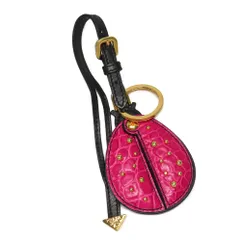 【名古屋】プラダ ミラー てんとう虫風 バッグチャーム ピンク ブラック レザー ゴールド金具 小物 キーホルダー 女