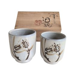 小平窯　人間国宝三浦小平二　夫婦湯飲み 人間国宝】佐渡 三浦小平二 夫婦湯呑 共箱 銘あり 湯呑 湯飲み