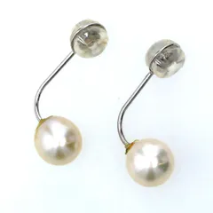 美品 K18WG パール4mm ダイヤモンドD0.080ct×2 ロング ピアス
