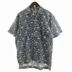 エルエルビーン L.L.BEAN ヴィンテージ 80s 90s アロハシャツ 開襟 半袖 総柄 ヤシ柄 M 青 ブルー ☆AA★