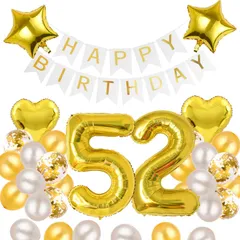 【特売】52歳 誕生日 バルーン 風船 飾り付け セット 数字バルーン 52 HAPPY BIRTHDAYガーランド ハート風船 紙吹雪風船 バースデーバルーン 大人 男の子 女の子 ゴールド