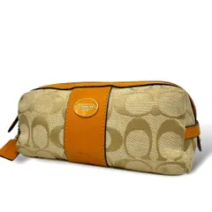 COACH コーチ ポーチ シグネチャー ミニ チャーム コスメティック キャンバス/レザー オレンジ ブラウン【中古】レディース